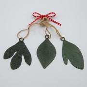 Green Metallic Sassafras Trio Leaf Ornaments