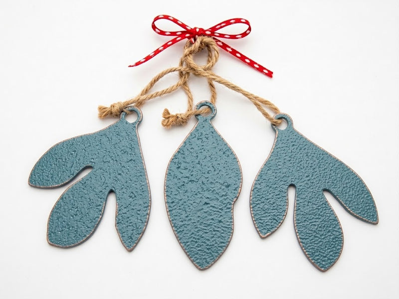 blue copper Sassafras Trio Leaf Ornaments