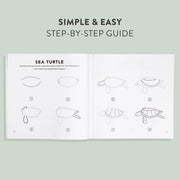 illustrated instructions on how to draw a sea turtle