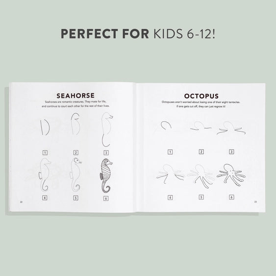 illustrated instructions on how to draw a seahorse and an octopus
