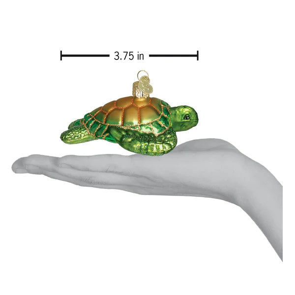 Green Sea Turtle Ornament - size and scale comparison 