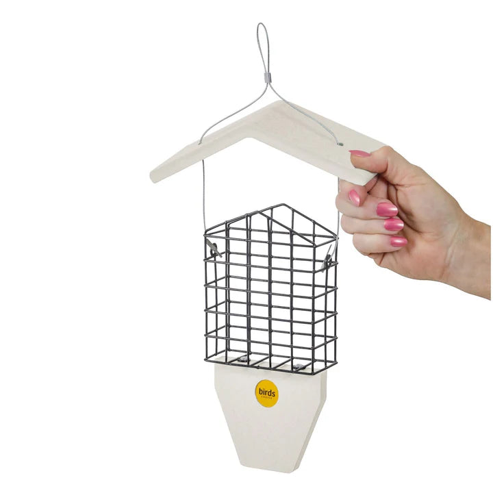 Suet Feeder with Tail Prop - Sea Salt White