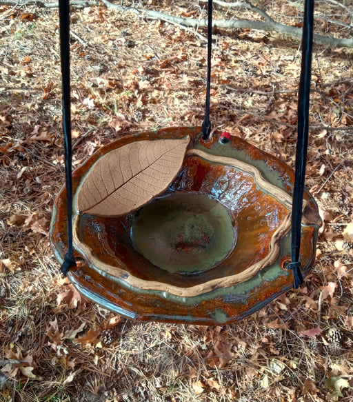 Hanging Bird Bath - Shellbark Hickory Leaf Bowl