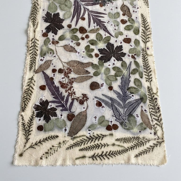 Table Runner Leaves- Silk Noil with No Dye
