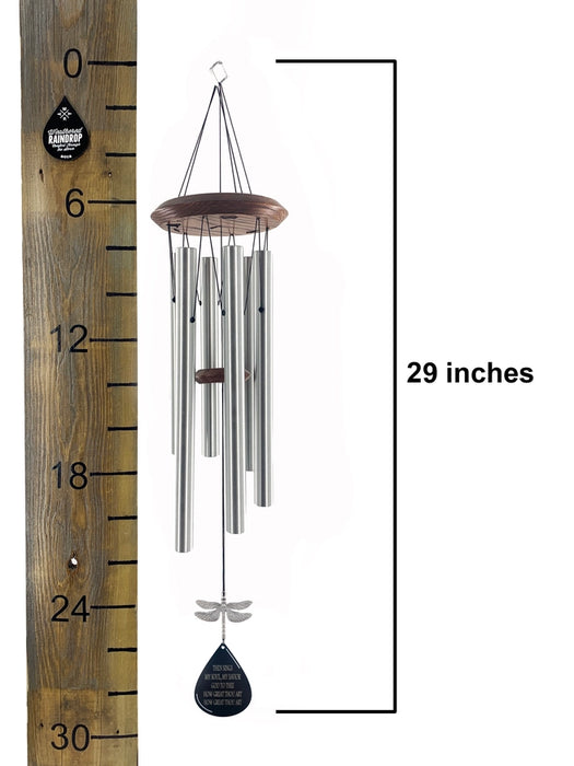 Memorial Dragonfly Wind Chime - How Great Thou Art with ruler for scale