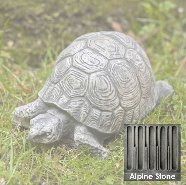 Small Turtle Cast Stone Statuette - alpine stone color sample in corner