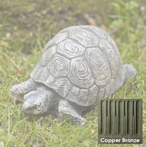 Small Turtle Cast Stone Statuette - copper bronze color sample in corner