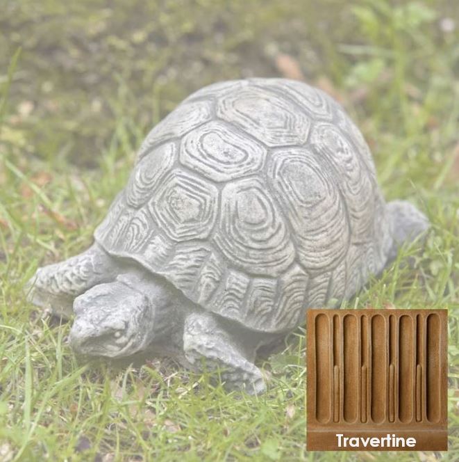 Small Turtle Cast Stone Statuette - travertine color sample in corner