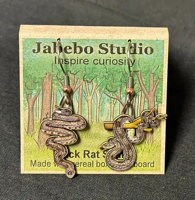 Black Rat Snake Earrings with packaging