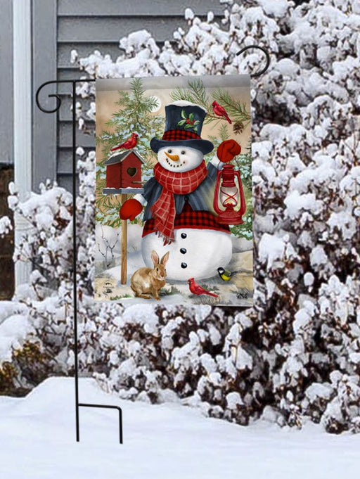 Snowman And Friends Winter Garden Flag - Flag stand not included