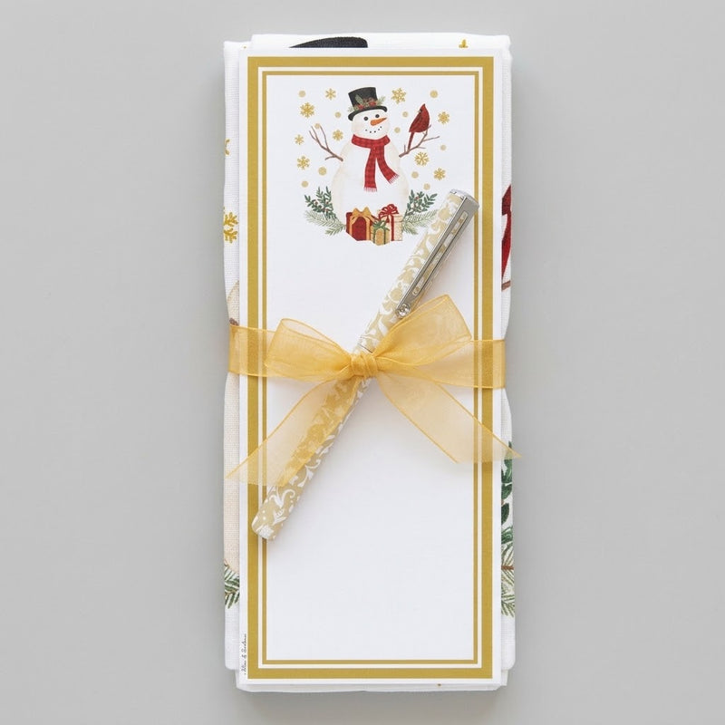 Snowman & Cardinal Flour Sack Towel & Magnetic Note Pad Set