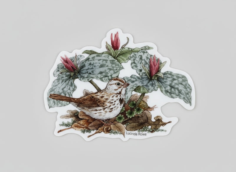 Vinyl Sticker -Song Sparrow with Trillium