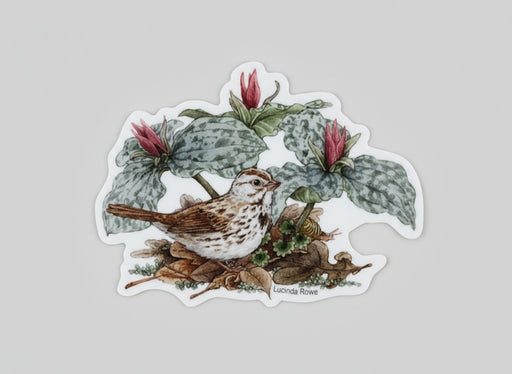 Vinyl Sticker -Song Sparrow with Trillium