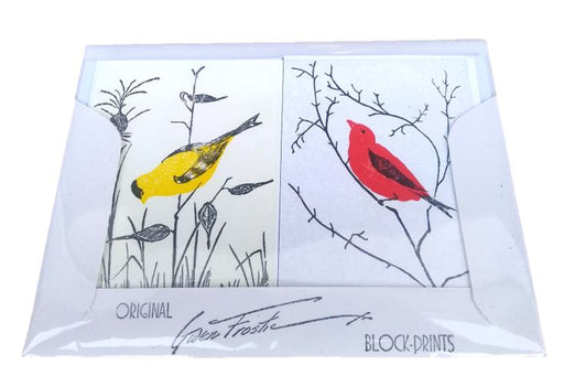 Gwen Frostic: Bird Songs in the Woods Notecard Set - Red Tanager, Goldfinch