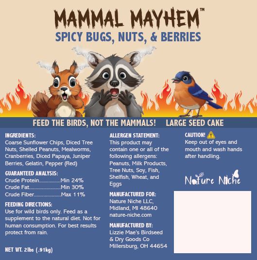 Mammal Mayhem Spicy Bugs, Nuts, & Berries - Large Seed Cake 2 lbs - nutrition and ingredients