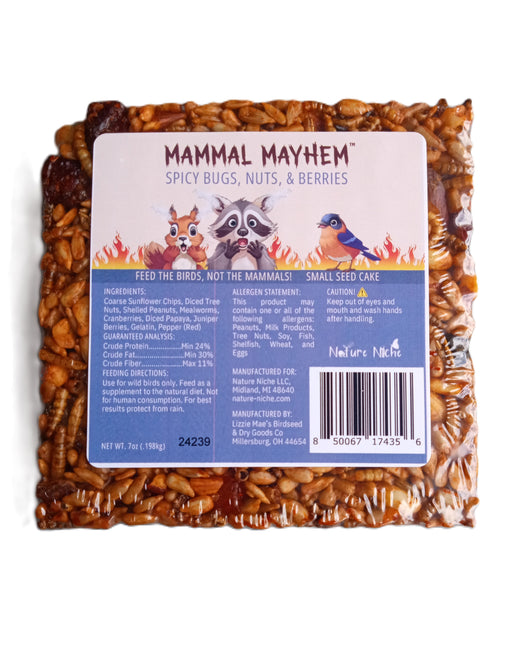 Mammal Mayhem Spicy Bugs, Nuts, & Berries - Small Seed Cake 7.5 oz