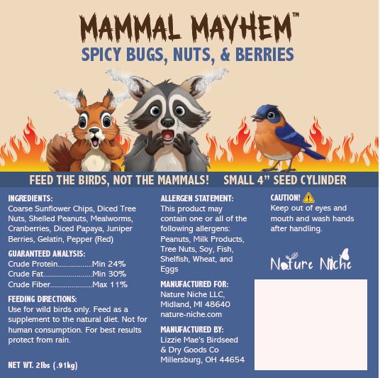 Mammal Mayhem Spicy Small Seed Cylinder Variety Pack - 3 pack- spicy bugs, nuts, berries nutrition and ingredients