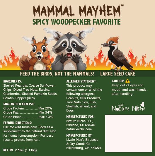 Mammal Mayhem Spicy Woodpecker Favorite - Large Seed Cake 2.5 lbs - ingredients and nutrition