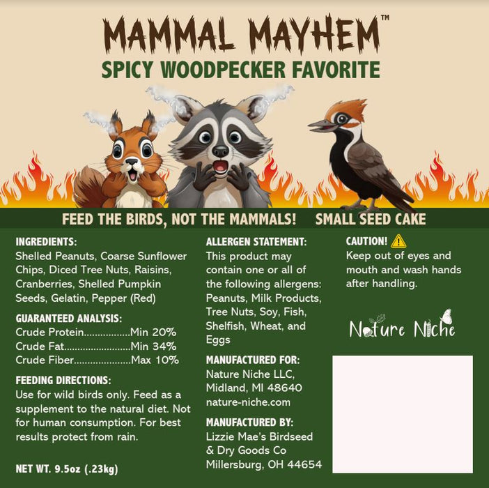 Mammal Mayhem Spicy  Woodpecker Favorite Small Seed Cake - nutrition and ingredients