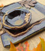 Square Stoneware Platter with Small Bowl - White Oak Leaf - close up of glaze