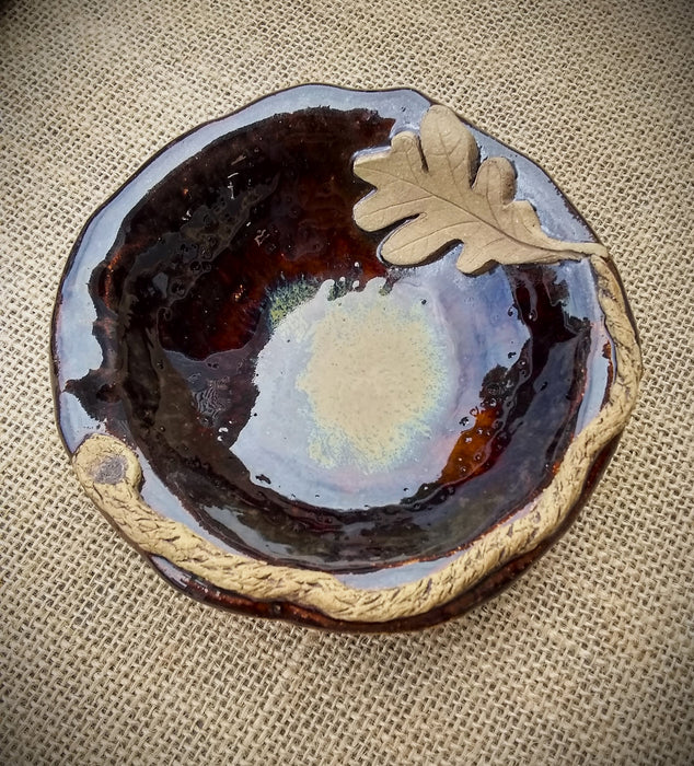 Square Stoneware Platter with Small Bowl - Oak Leaf - small bowl