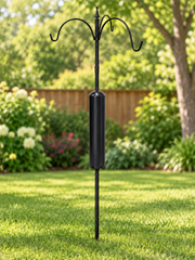 three hook bird feeder pole and baffle installed in yard