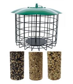 Squirrel Defeater Seed Log Feeder Cylinder Bundle with 3 piece variety pack of cylinders