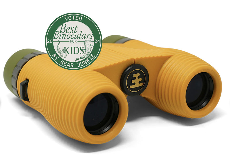 standard issue binoculars in beeswax yellow with gear junkie badge