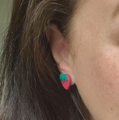 Mini Daisy and Strawberry Stud Pack Earrings - strawberries in use