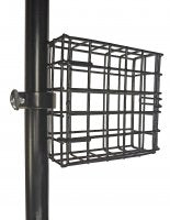 Black metal suet feeder attached to a pole
(pole not included)