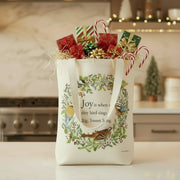 Tote bag with bird design and text on a white background