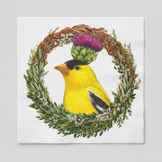 Napkin with illustration of a yellow bird with a thistle in a wreath - lunch size