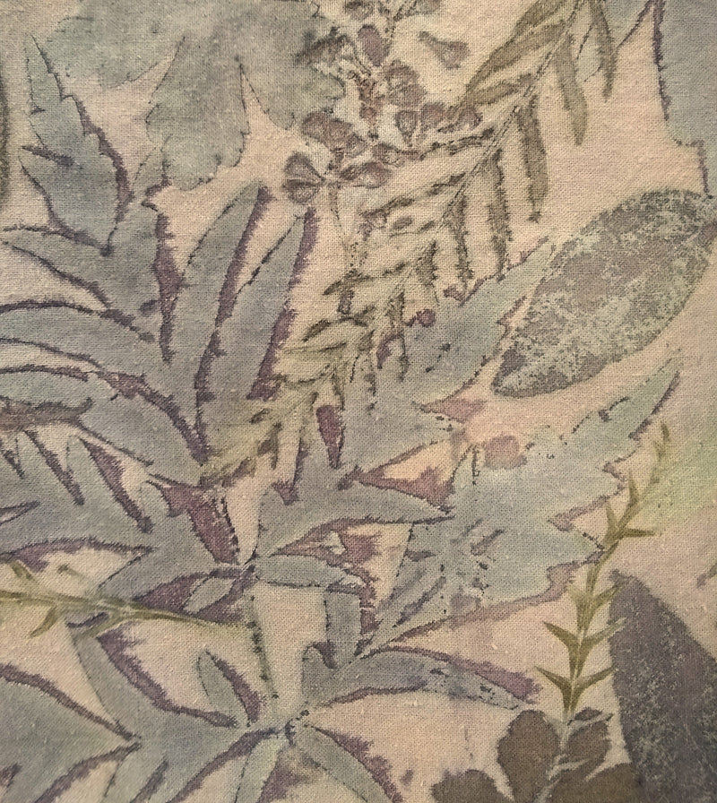 Table Runner Leaves- Silk Noil - Large