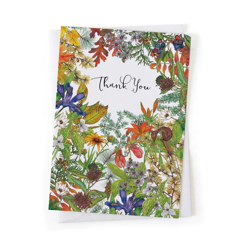 Greeting card with native floral design and 'Thank You' text on a white background