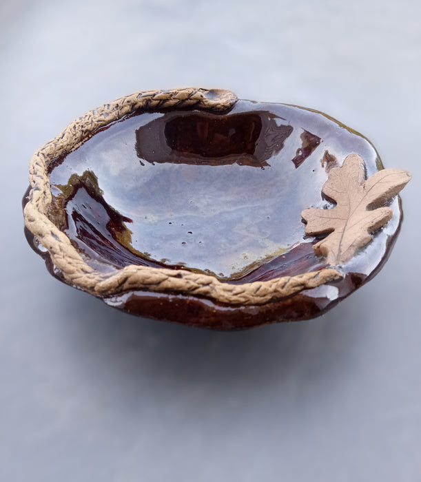 Stoneware Tiny Bowl - White Oak Leaf