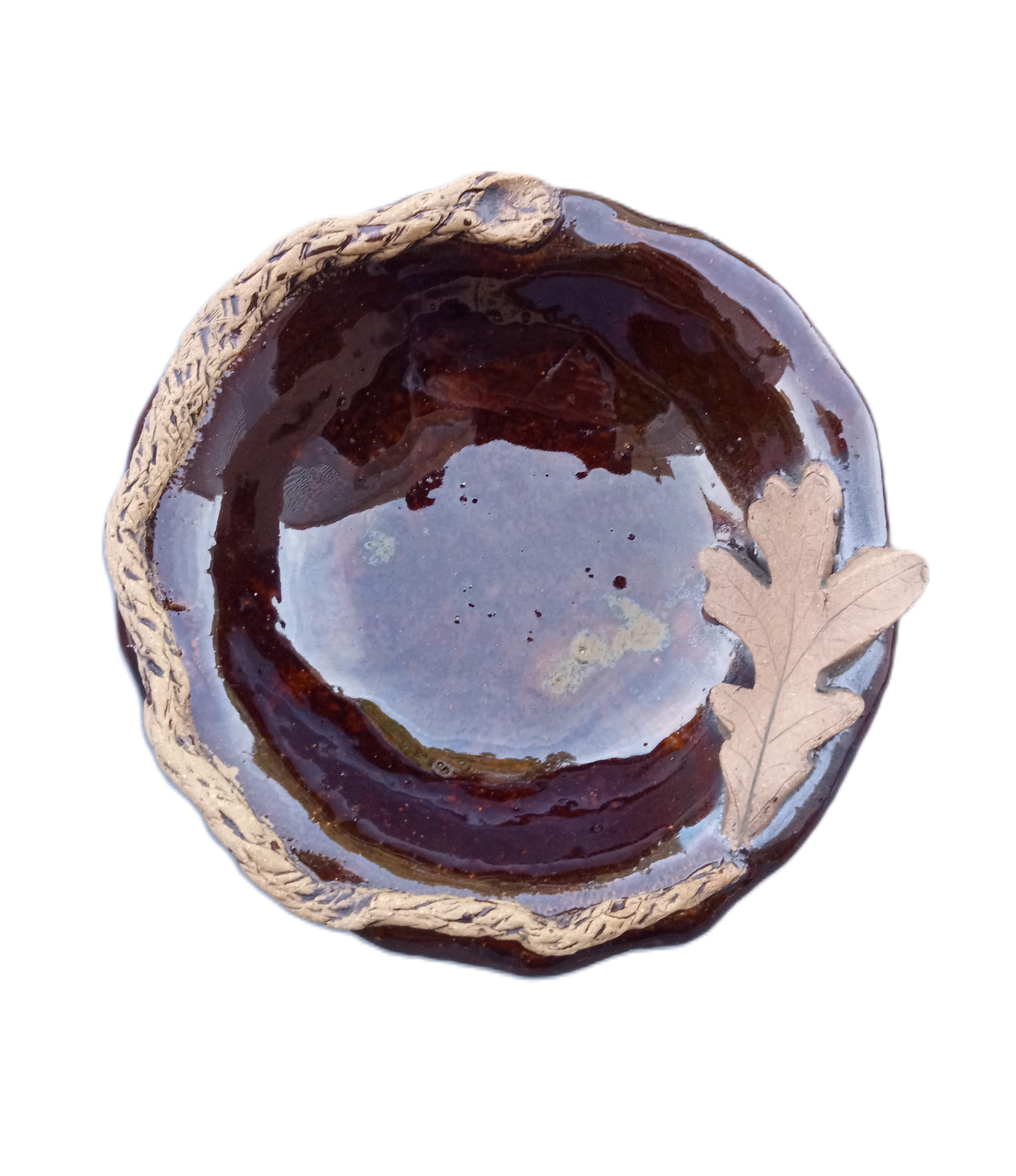 Stoneware Tiny Bowl - White Oak Leaf - Thumbnail 3