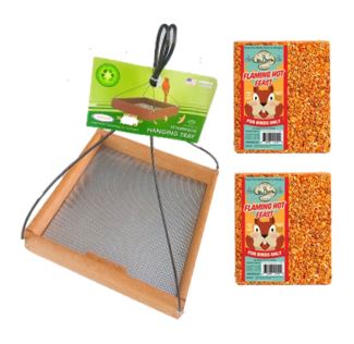 Hanging Tray Feeder with Flaming Hot Seed Cake