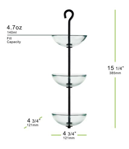 Triple Hanging Poppy Feeder with dimensions 