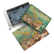 Brook Trout 1000pc Puzzle
puzzle pieces in the box with an image of the puzzle to the side all against a white background