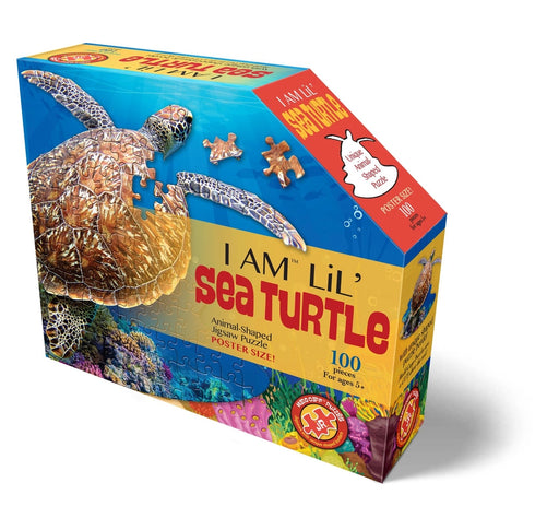 Jigsaw puzzle box featuring a turtle design on a white background