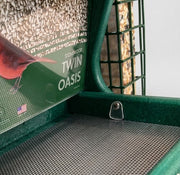 Twin Oasis with Suet Cages Recycled Bird Feeder
turn buttons to keep trays in place while in use