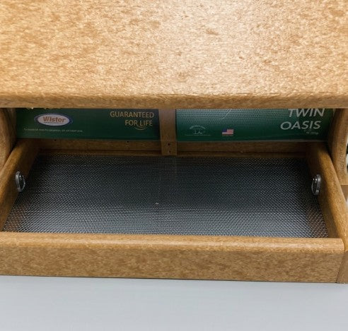 Twin Oasis with Suet Cages Recycled Bird Feeder
turn buttons to keep trays in place while in use