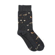 Dark gray sock with brown wolf and full moon pattern 