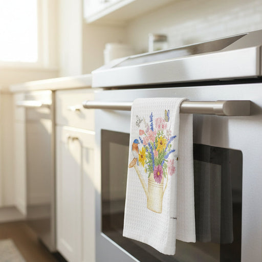 Watering Can Bluebird Bouquet Waffle Towel
