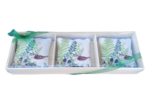 Berries and Whited-Throated Sparrow Gift Boxed Lavender Sachets - Set of 3
