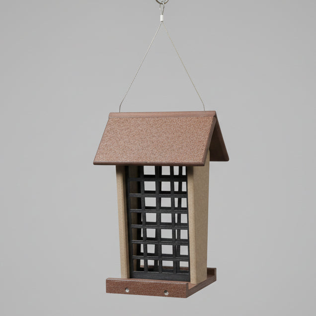 Whole Peanut Feeder - weathered wood with Milwaukee brown roof and base