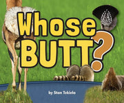 Book cover of 'Whose Butt?' with animals and text on a green background