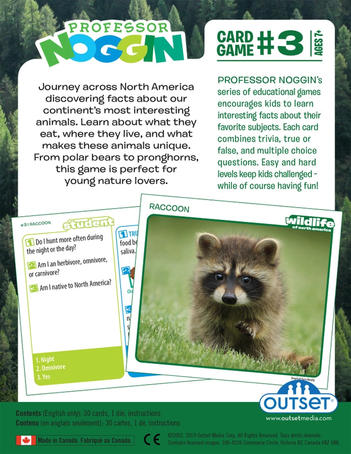 Prof. Noggin Wildlife of North America Card Game - back of game box