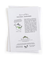 Educational back of card about wild rice with text and graphics on a white background