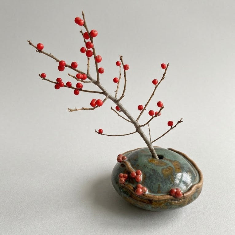 Pillow Vase - Common Winterberry with a branch of winterberry